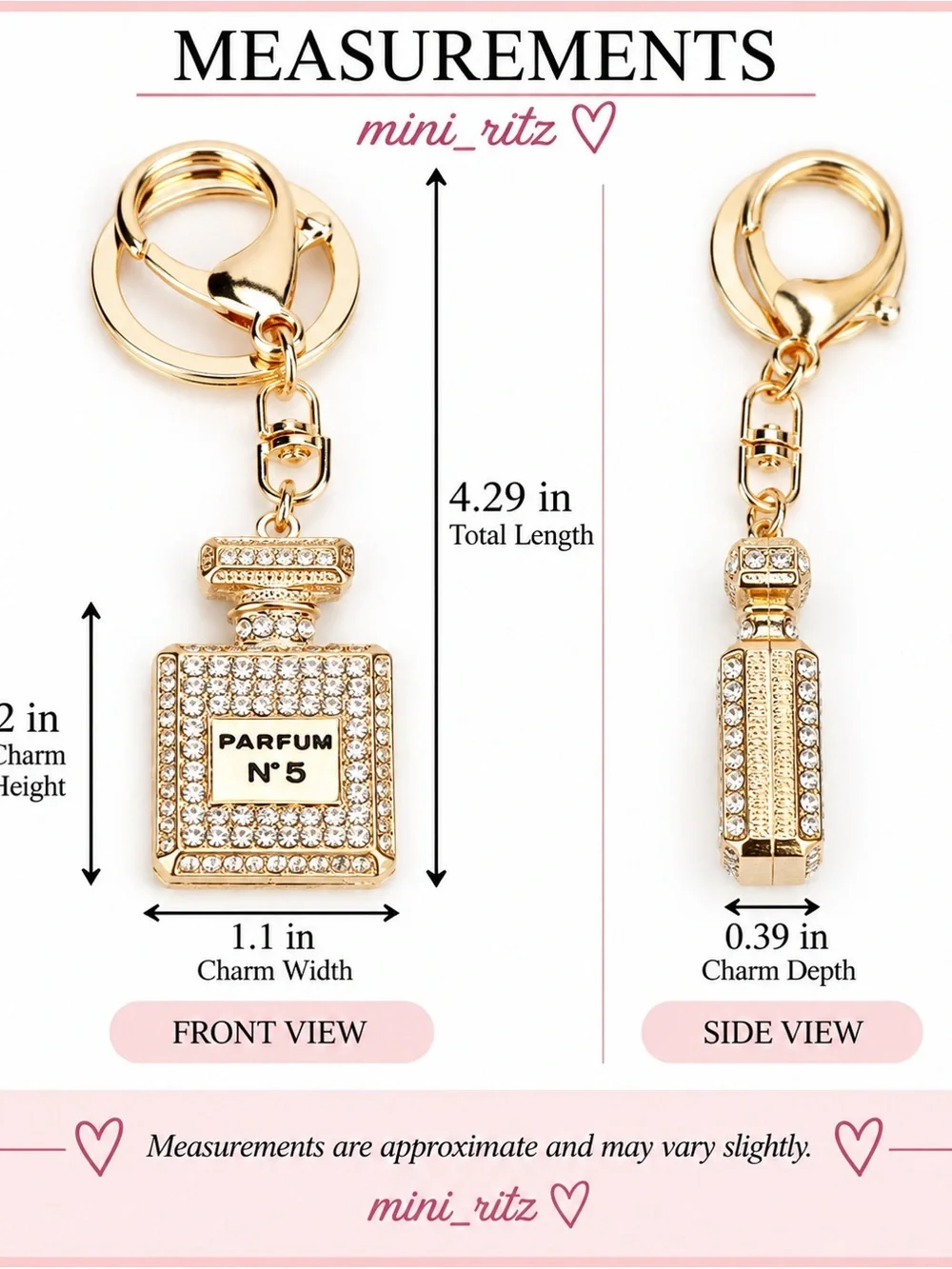 NEW White Crystal Perfume Bottle Keychain Bag Charm Gold Tone